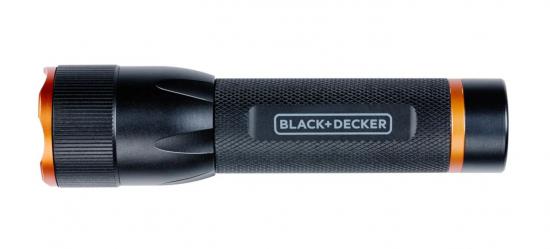 Schwarze Black+Decker Taschenlampe mit strukturiertem Griff und orangen Details