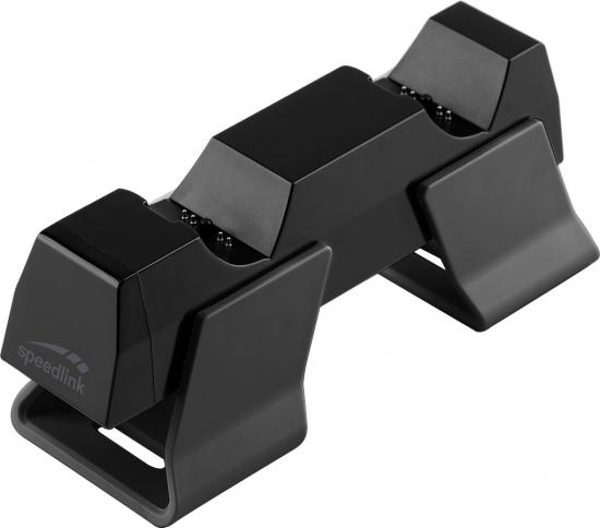 Schwarze Speedlink Ladestation für Controller, geeignet für gleichzeitiges Laden von zwei Geräten