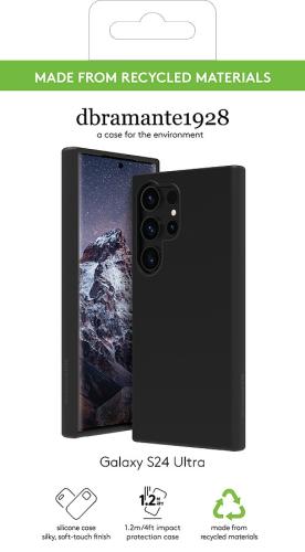 Produktverpackung der schwarzen Galaxy S24 Ultra Schutzhülle von dbramante1928 aus recycelten Materialien