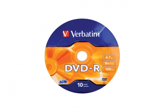 Verbatim DVD-R 4,7 GB Speicherkapazität, 16-fache Schreibgeschwindigkeit, 120 Minuten Aufnahmezeit, im 10er Pack