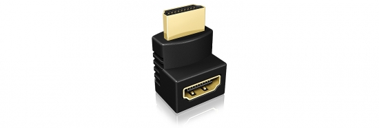 Ein um 90 Grad gedrehter HDMI-Adapter mit einem männlichen und einem weiblichen Anschluss