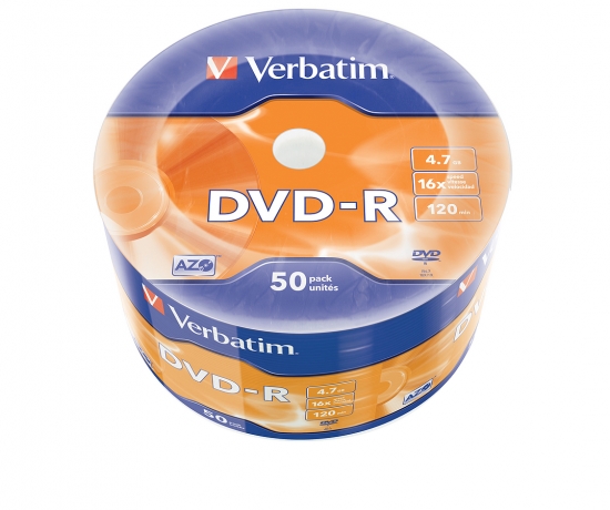 Verbatim DVD-R 50er Spindel mit 4,7 GB Speicherkapazität und 16x Schreibgeschwindigkeit