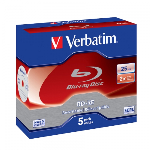 Verbatim BD-RE 25GB Blu-ray Disc, 5er Pack, wiederbeschreibbar, ideal für Datenbackup.