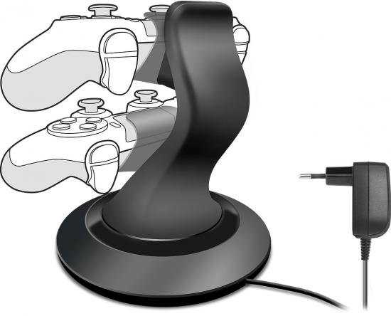 Schwarze Dual-Ladestation mit Netzteil für Gaming-Controller