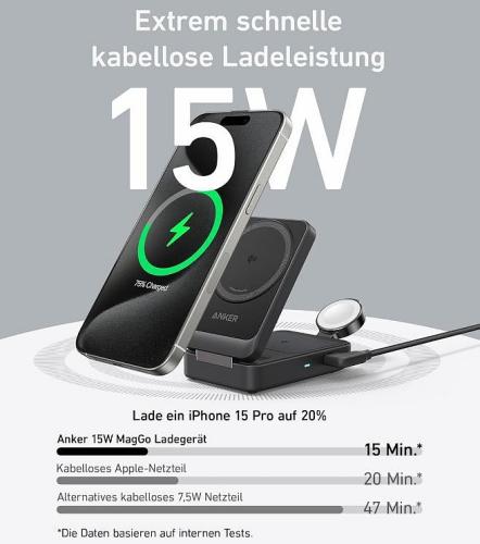 ANKER MagGo Wireless Charger, 15W, Foldable 3-in-1, black