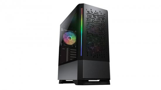 Modernes Gaming-PC-Gehäuse mit RGB-Lichteffekten und transparentem Seitenfenster