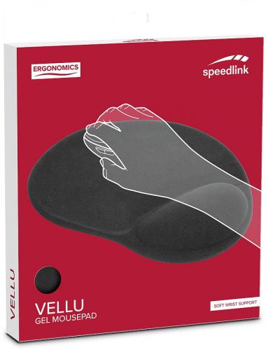 Verpackung eines Speedlink Vellu Gel-Mauspads mit ergonomischer Gestaltung und Handballenauflage