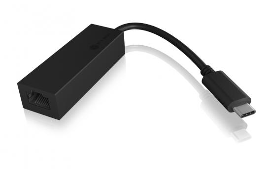 Schwarzer USB-C-zu-Ethernet-Adapter zur Verbindung von Geräten mit Ethernet-Netzwerken