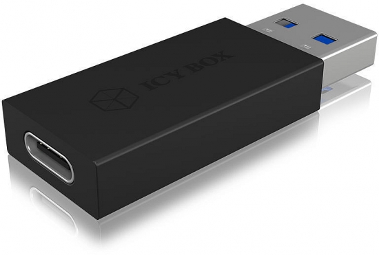 Schwarzer USB-Adapter mit USB-C-Buchse und USB-A-Stecker