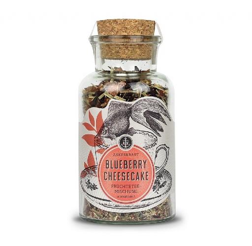 Glasflasche mit Blueberry Cheesecake Früchtetee-Mischung und Korken