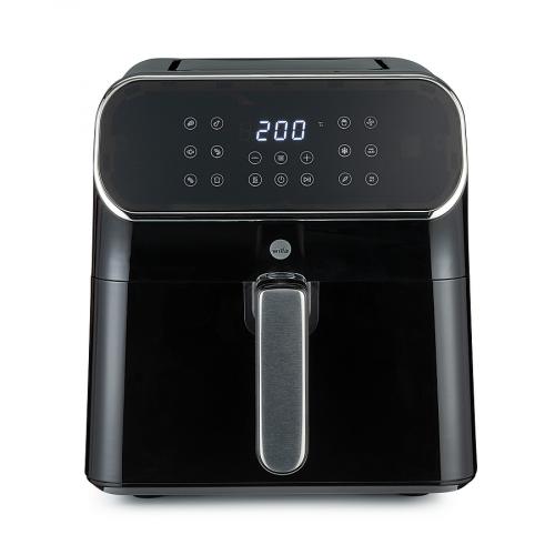 Schwarze Heißluftfritteuse mit LED-Display und Touch-Bedienfeld