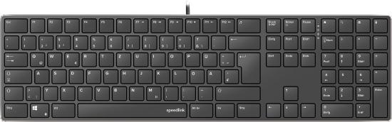Schwarze kabelgebundene Tastatur mit deutschem Layout und Nummernblock