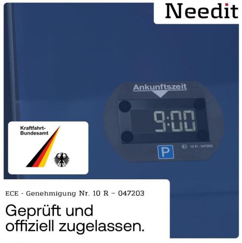 Elektronische Parkscheibe mit ECE-Genehmigung und KBA-Logo