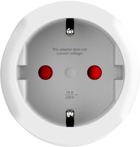 Vorderansicht eines europäischen Netzadapters, geeignet für 16 Ampere und 250 Volt.