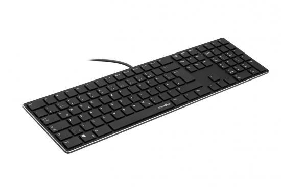 Schwarze kabelgebundene Computertastatur mit schlanker Bauweise