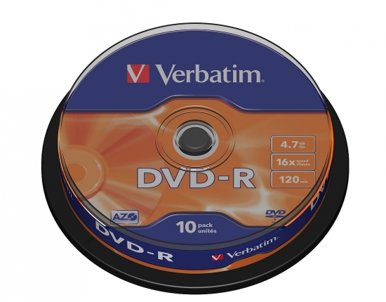 Verbatim DVD-R Rohlinge mit 4.7GB Speicherkapazität, 16-fache Brenngeschwindigkeit und 120 Minuten Aufnahmezeit in einem 10er Pack