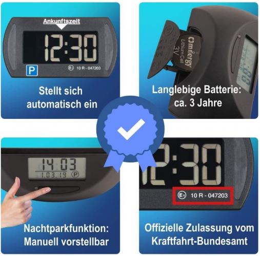 Digitale Parkscheibe mit automatischer Zeiteinstellung, langlebiger Batterie, manuell einstellbarer Nachtparkfunktion und KBA-Zulassung