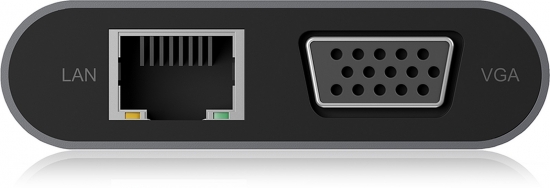 Detailansicht von LAN- und VGA-Anschlüssen an einem Gerät