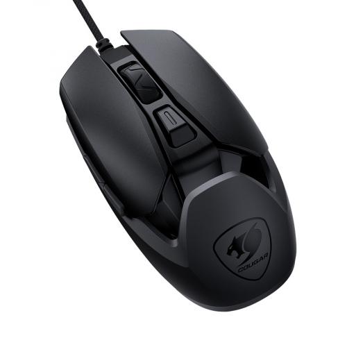 Schwarze Gaming-Maus mit ergonomischem Design und programmierbaren Tasten für PC-Nutzer