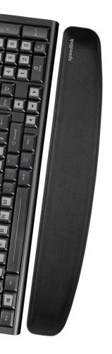 Schwarze ergonomische Tastatur mit integrierter Handballenauflage für komfortables Tippen