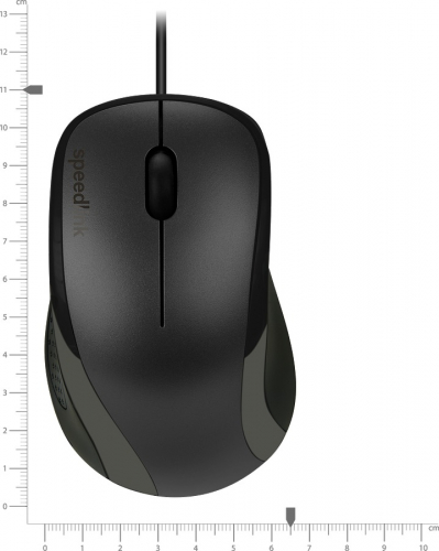 Schwarze kabelgebundene Computermaus mit ergonomischem Design und USB-Anschluss