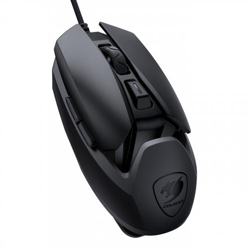 Schwarze Gaming-Maus mit ergonomischem Design und mehreren Tasten