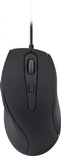 Schwarze kabelgebundene Computermaus von oben