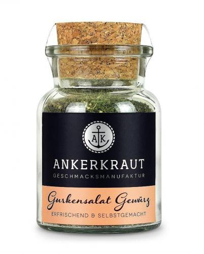 Gurkensalat Gewürz von Ankerkraut in einem Glas mit Korkverschluss