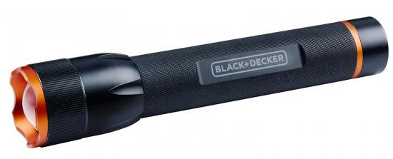 Schwarze Taschenlampe von BLACK+DECKER mit orangefarbenem Rand