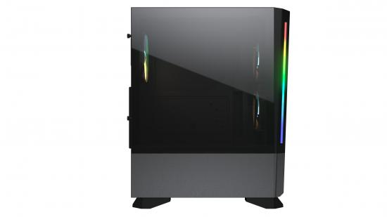 Seitenansicht eines modernen PC-Towers mit RGB-Lichtstreifen