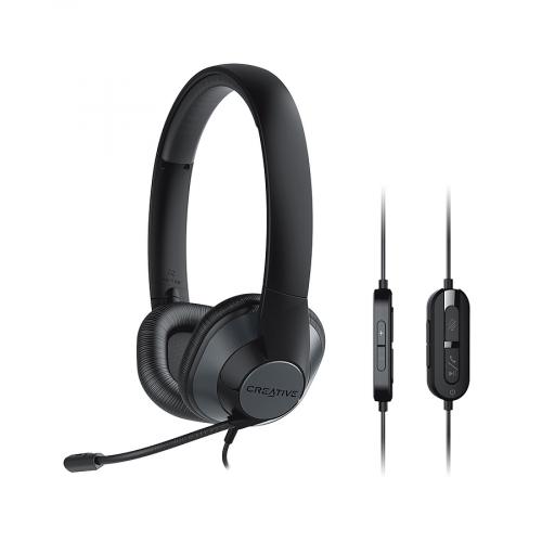 Schwarzes Over-Ear-Headset mit Mikrofon und integrierter Fernbedienung