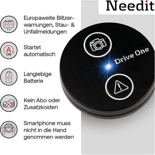 Drive One Gerät mit Blitzerwarnung, automatischem Start, langlebiger Batterie, ohne Abo-Kosten, Handyfreie Bedienung