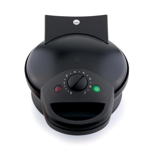 Schwarzes elektrisches Waffeleisen mit Drehregler und Kontrollleuchten