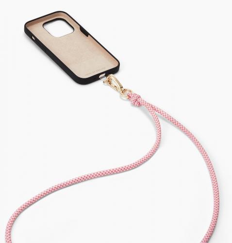 Elegante Handykette, schwarze Hülle mit abnehmbarem pinkem Band