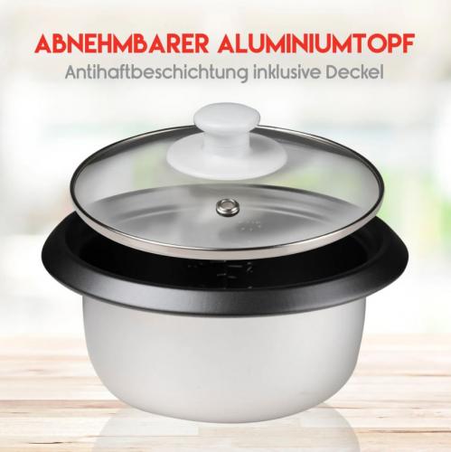 Aluminiumtopf mit Glasdeckel und Antihaftbeschichtung auf einem Holztisch