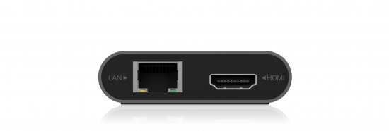 Nahaufnahme eines Adapters mit LAN- und HDMI-Anschlüssen