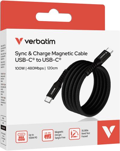 VERBATIM SYNC & Charger USB C to USB C 100W Magnetic 120 CM - Black