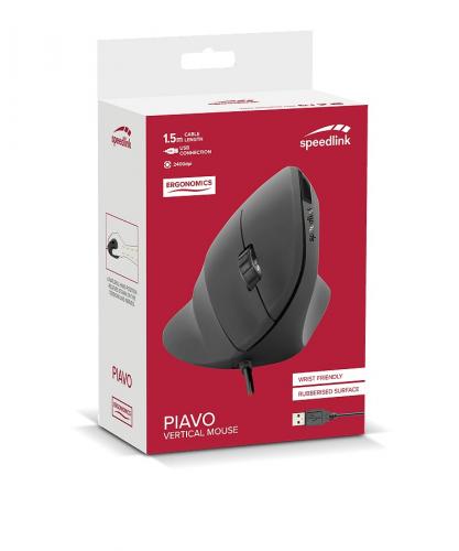 Verpackung der Speedlink Piavo vertikalen Maus, ergonomische Form, gummierte Oberfläche, USB-Anschluss