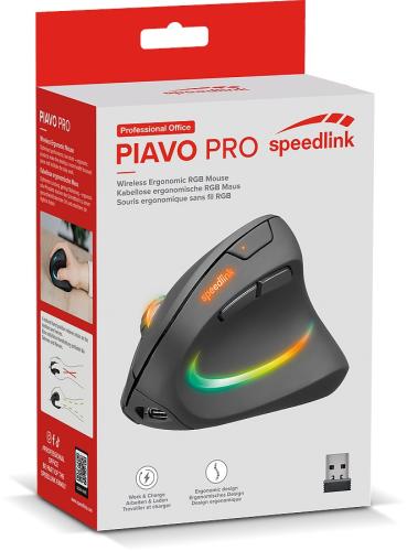 Verpackung der Speedlink PIAVO PRO kabellosen ergonomischen RGB-Maus in Schwarz mit USB-Empfänger