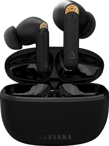 Elegante schwarze In-Ear-Kopfhörer mit Ladecase geöffnet