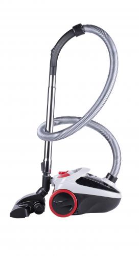 Ein eleganter Bodenstaubsauger mit Schlauch und ergonomischem Griff, optimal für die Reinigung verschiedener Böden