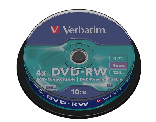 Stapeln von Verbatim 4x DVD-RW Discs, 4,7 GB Speicher, wiederbeschreibbar, 10 Stück