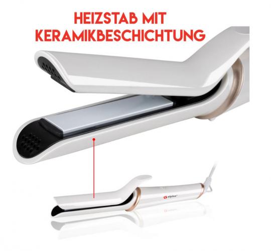 Weißer Haarglätter mit Keramikbeschichtung und geschwungener Form