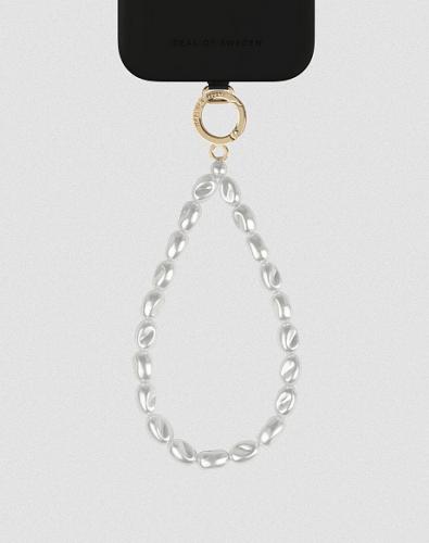 Elegante silberne Perlen-Handykette an schwarzem Handyhüllen-Ring