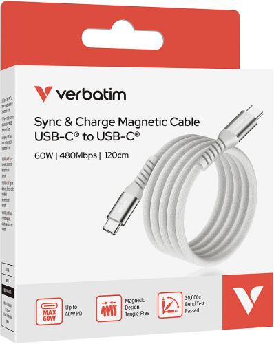 VERBATIM SYNC & Charger USB C to USB C 60W Magnetic 120 CM - Grey