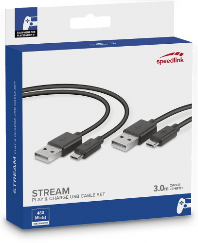 SPEEDLINK STREAM Play & Charge USB Cable Set - for PS4, black