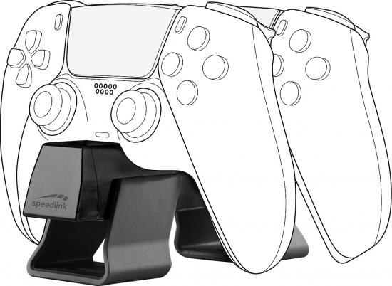 Schwarz-weiße Dual-Ladestation für Speedlink-Controller, gezeichnet mit zwei Controllern