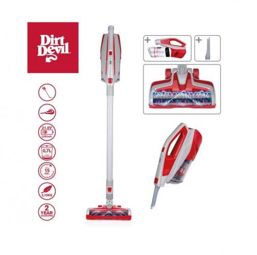 Dirt Devil Stabstaubsauger, kabellos, mit flexiblem Handstaubsauger und rot-weißem Design