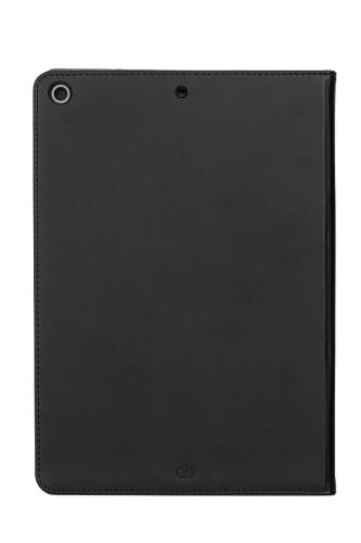Rückansicht einer eleganten schwarzen Schutzhülle für ein Tablet mit Kameraloch
