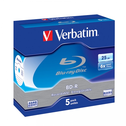 Verbatim BD-R 25GB Blu-ray Discs, 5er Pack mit 6-facher Geschwindigkeit, in blauer Verpackung